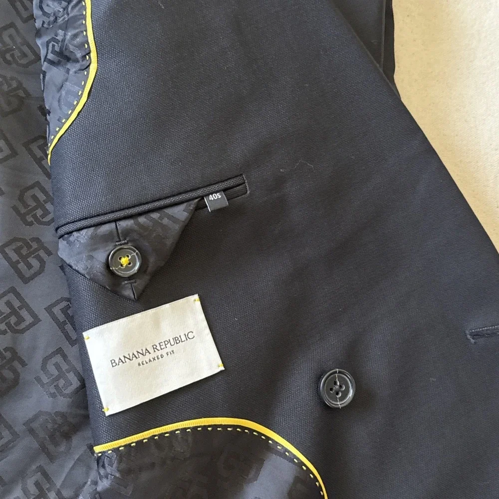 Banana Republic + Reda Flexo Mens Double Breasted Gold Button Blazer 40S Peak